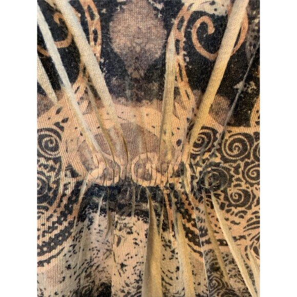 🍒 2/$20 🍒 Brown Pattern Long Sleeve Blouse with Jeweled Neckline sz M - Picture 6 of 8